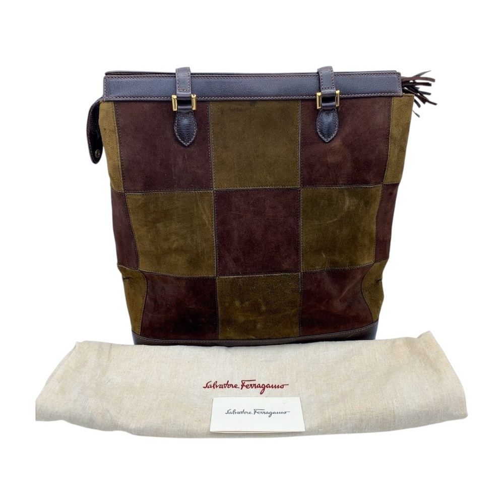 Vintage Salvatore Ferragamo Patchwork Suede Colour -block Tote Bag